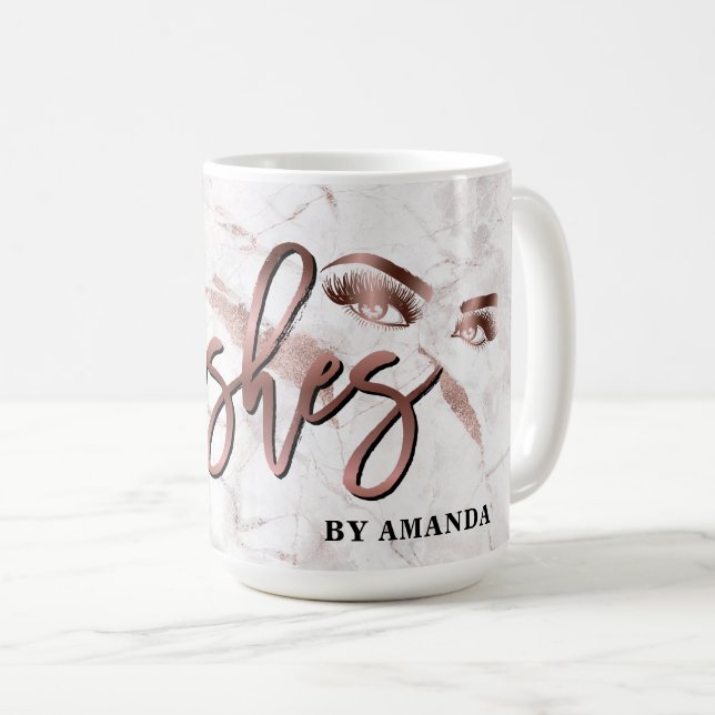 Makeup Eyebrow Eyes Lashes Rose Gold Marble Coffee Mug (Front Right)