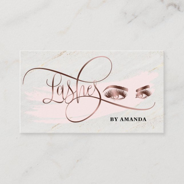 Makeup Eyebrow Eyes Lashes white marble Business Card (Front)