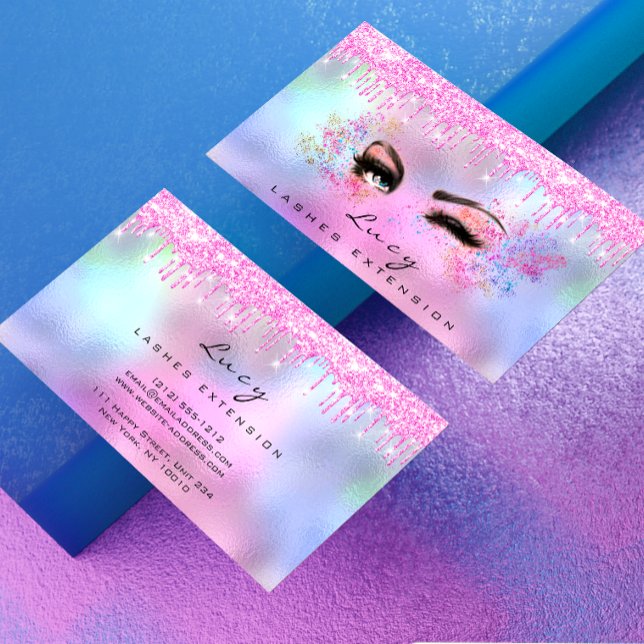 Makeup Eyebrow Hair Eyelashes Glitter Pink Drips Business Card (Creator Uploaded)