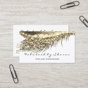 Makeup Eyebrow Lash Extension Glitter White Gold Business Card