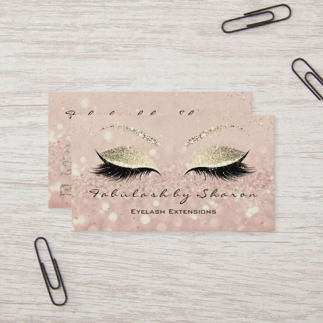 Makeup Eyebrow Lashes Extension Glitter Gold Skinn Business Card (Front/Back In Situ)