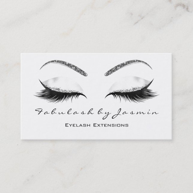 Makeup Eyebrow Lashes Eye Glitter White Silver Business Card (Front)