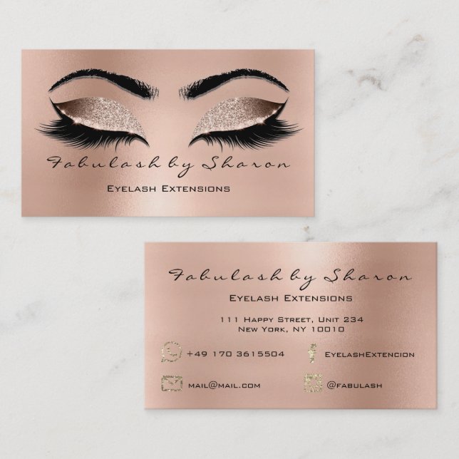 Makeup Eyebrow Lashes Glitter Diamond Pink Browns Business Card (Front/Back)