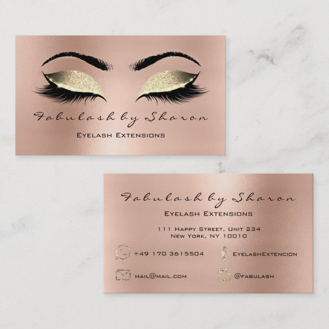 Makeup Eyebrow Lashes Glitter Diamond Pink Gold Business Card (Front/Back)