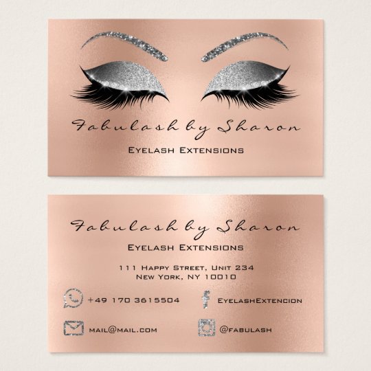 Makeup Eyebrow Lashes Glitter Diamond Pink Silver Business Card
