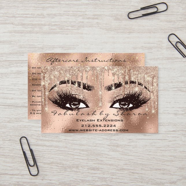 Makeup Eyebrow Lashes Glitter Drip Aftercare  Business Card (Front/Back In Situ)