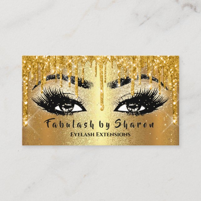 Makeup Eyebrow Lashes Glitter Drip VIP Gold Business Card (Front)