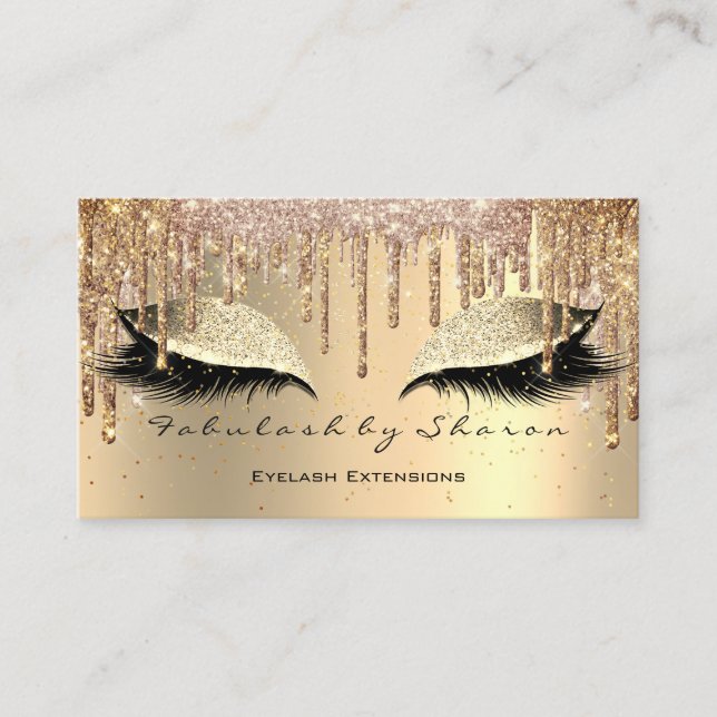 Makeup Eyebrow Lashes Glitter Drips Gold Lux VIP Business Card (Front)