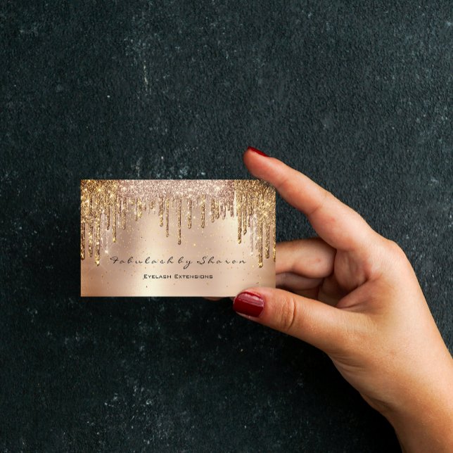 Makeup Eyebrow Lashes Glitter Drips Gold Spark Business Card (Creator Uploaded)