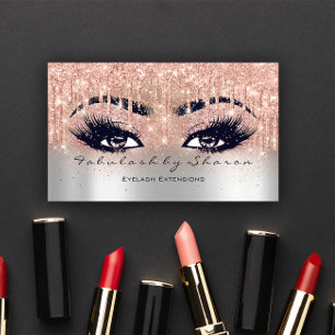 Makeup Eyebrow Lashes Glitter Drips Grey Estetican Business Card
