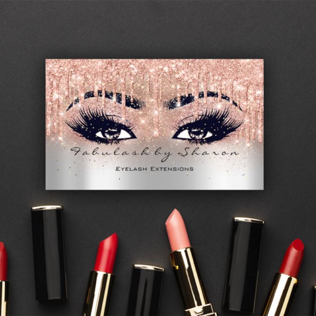 Makeup Eyebrow Lashes Glitter Drips Grey Estetican Business Card (Makeup Eyebrow Lashes Glitter Drips Gray Estetican Business Card)