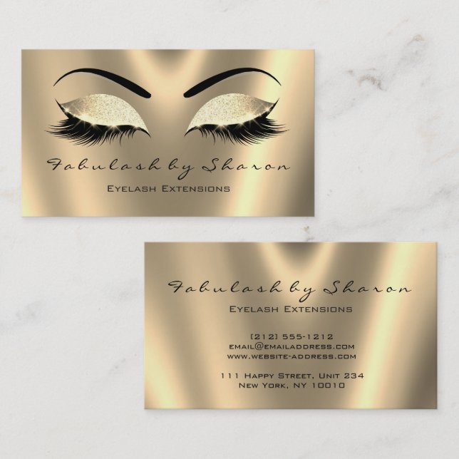 Makeup Eyebrow Lashes Glitter Faux Sepia Gold Lux Business Card (Front/Back)