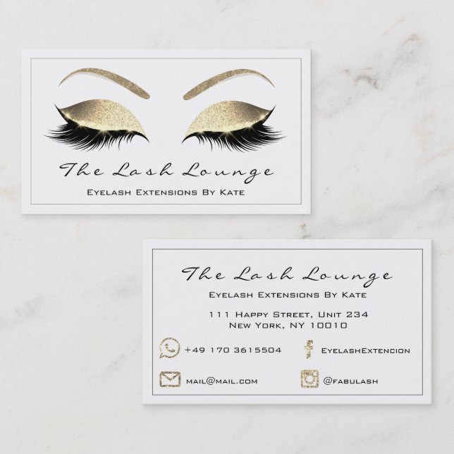 Makeup Eyebrow Lashes Glitter Gold White Black1 Business Card (Front/Back)