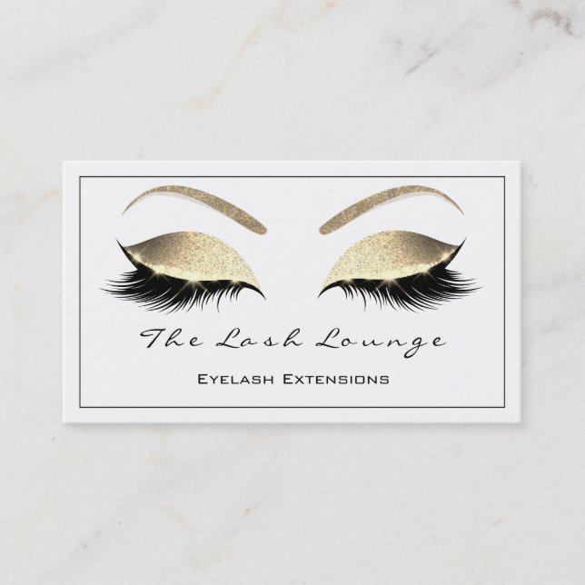 Makeup Eyebrow Lashes Glitter Gold White Black2 Business Card (Front)