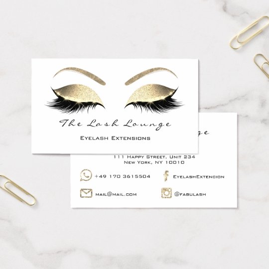Makeup Eyebrow Lashes Glitter Gold White Black Business Card