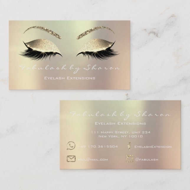 Makeup Eyebrow Lashes Glitter Pink Rose White Lux Business Card (Front/Back)