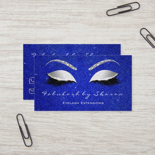 Makeup Eyebrow Lashes Glitter Silver grey Blue Business Card (Front/Back In Situ)