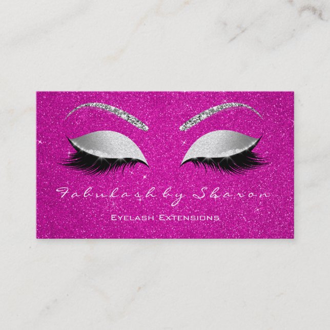 Makeup Eyebrow Lashes Glitter Silver Grey Hot Pink Business Card (Front)