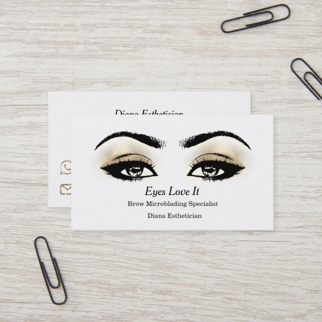 Makeup Eyebrow Lashes Gold White Black Beauty Business Card (Front/Back In Situ)