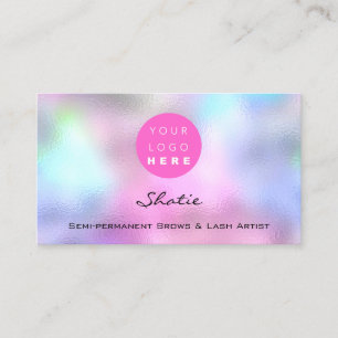Makeup Eyebrow Logo Lash Holographic Pink Business Card