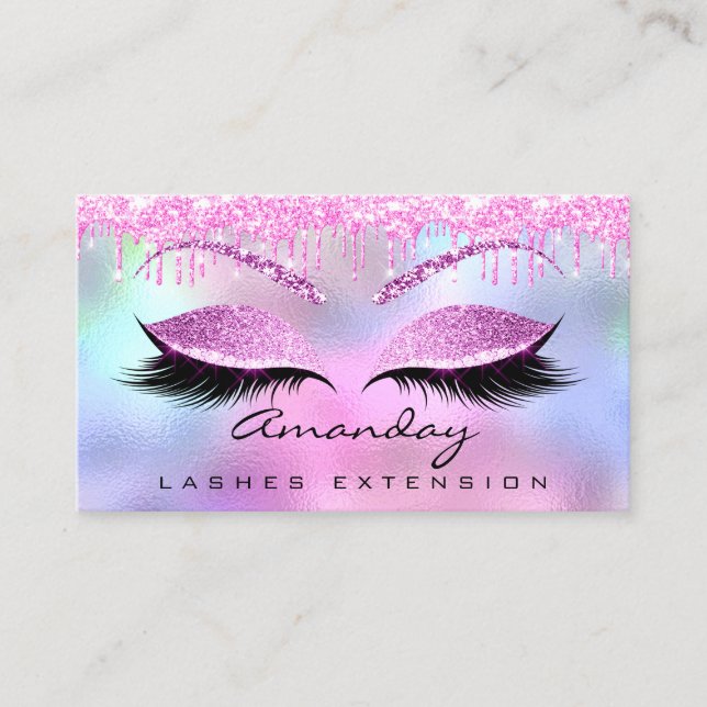 Makeup Eyebrow Name Lash Glitter Pink Fuchsia Business Card (Front)