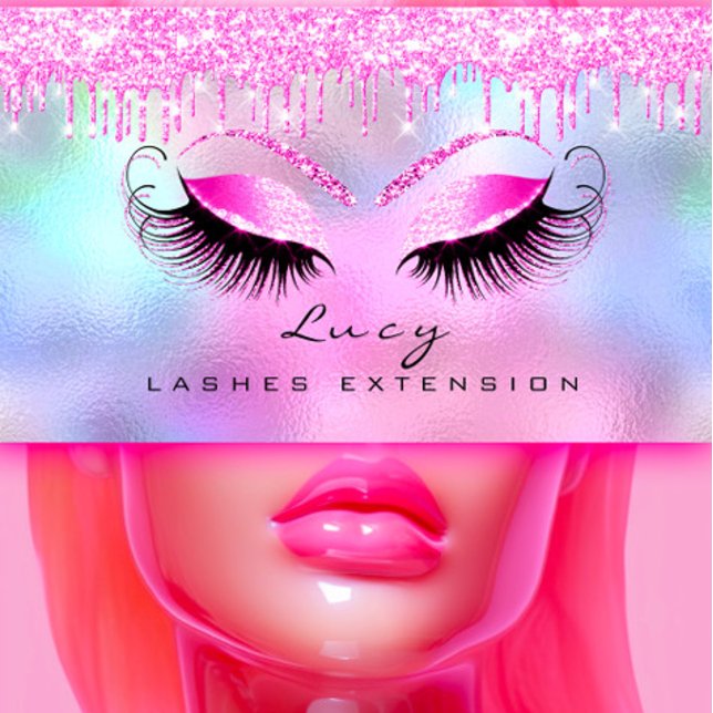 Makeup Eyebrow Name Lashes Glitter Pink Drips Business Card (Makeup Eyebrow Name Lashes Glitter Pink Drips Business Card)