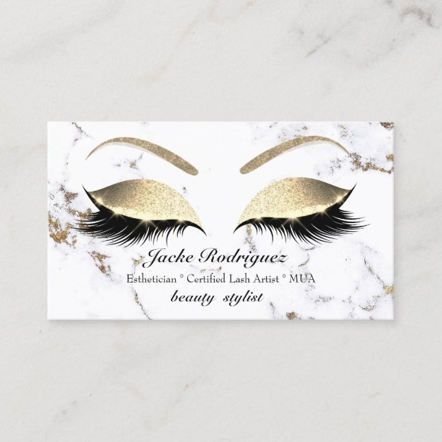 Makeup Eyebrows Lash Gold Marble White Social Business Card (Front)