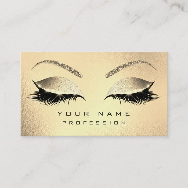 Makeup Eyebrows Lashes Glitter Diamond Gold Glam1 Business Card (Front)