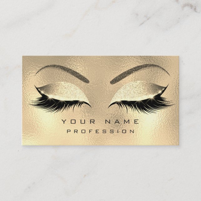 Makeup Eyebrows Lashes Glitter Diamond Gold Sepia Business Card (Front)