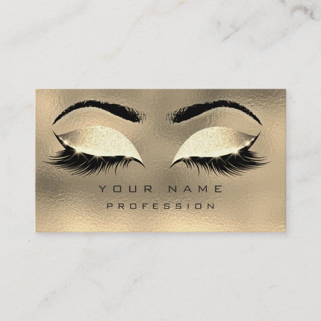 Makeup Eyebrows Lashes Glitter Metallic Glass Gold Business Card (Front)