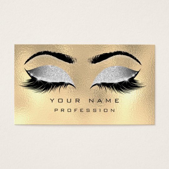 Makeup Eyebrows Lashes Glitter Metallic Gray Gold Business Card