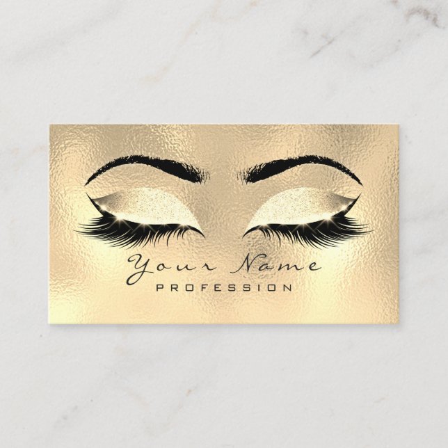 Makeup Eyebrows Lashes Glitter Metallic Lux Gold Business Card (Front)