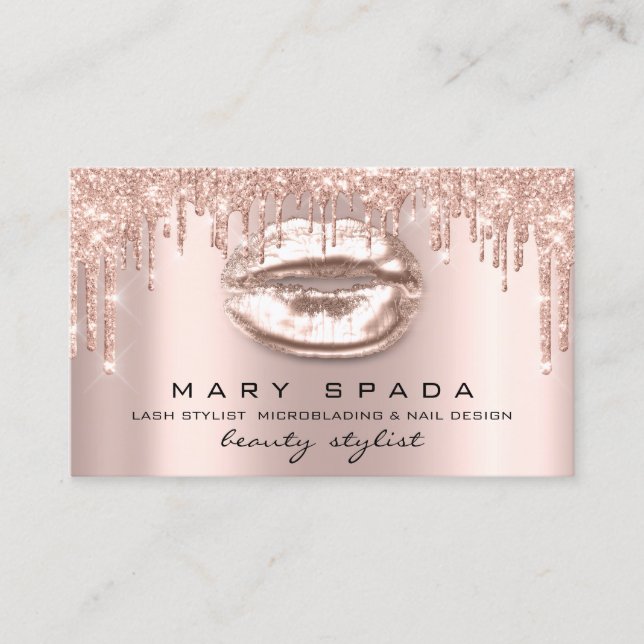 Makeup Eyebrows Lashes Pink Rose Spark Kiss LIps Business Card (Front)