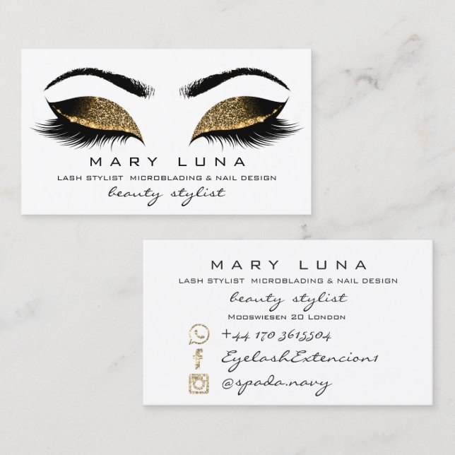 Makeup Eyebrows Lashes  Social Sepia Gold White Business Card (Front/Back)