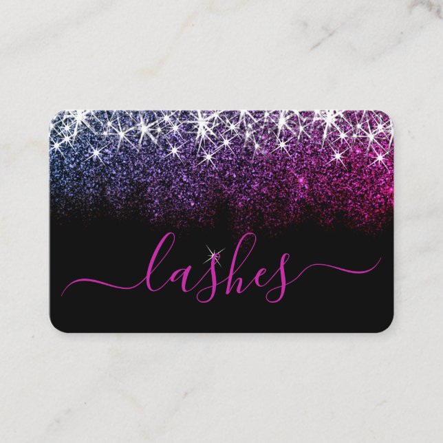 Makeup Eyelash Artis Luminous Pink Purple Glitter Business Card (Front)