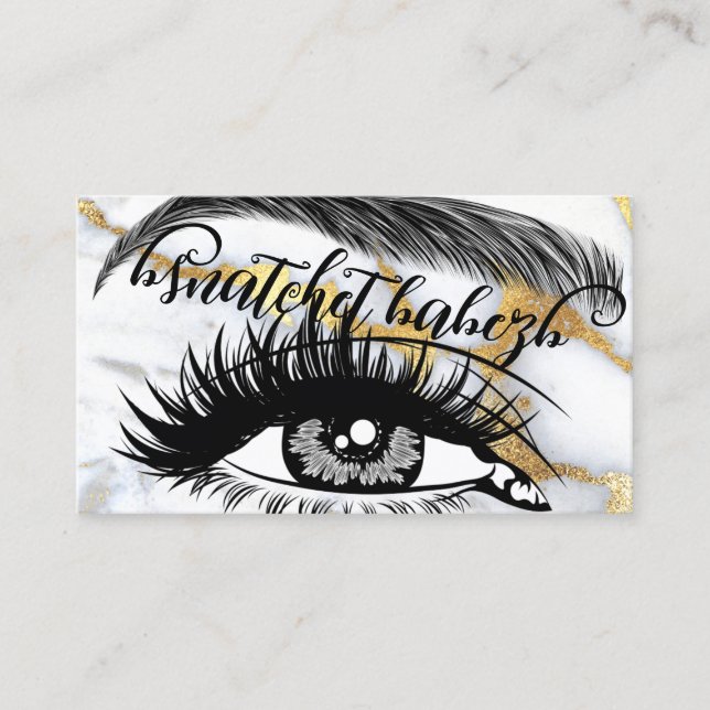 Makeup Eyelash Brows QRCode Logo White Gold Marble Business Card (Front)