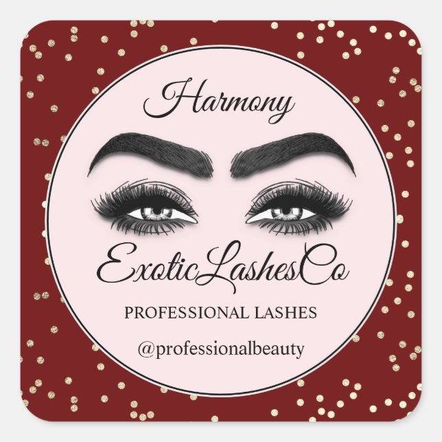 Makeup Eyelash  Cleaner Confetti Rose Burgundy Square Sticker (Front)