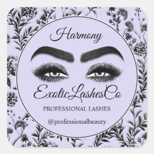 Makeup Eyelash  Cleaner Floral Black Purple Violet Square Sticker