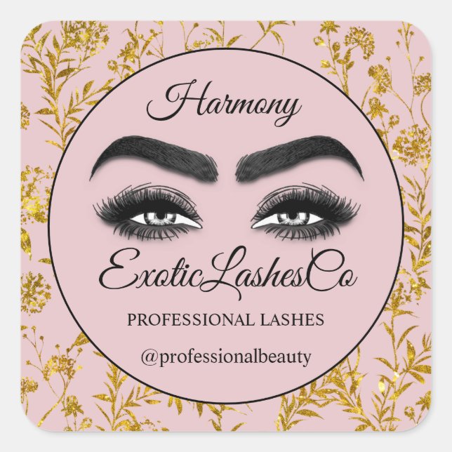 Makeup Eyelash  Cleaner Floral Black Rose Gold Square Sticker (Front)