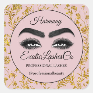 Makeup Eyelash Cleaner Floral Black Rose Gold Square Sticker