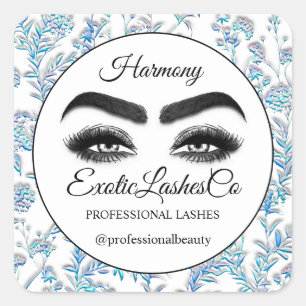 Makeup Eyelash  Cleaner Floral Blue White  Square Sticker