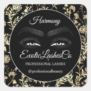 Makeup Eyelash Cleaner Floral Gold Black White Square Sticker