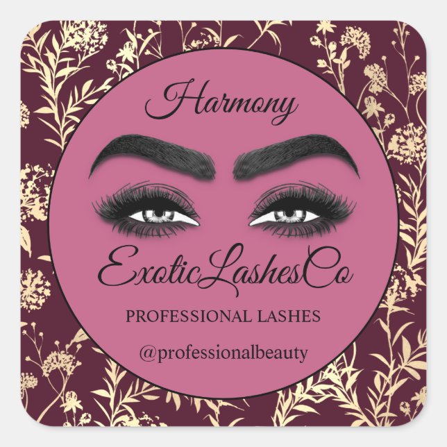 Makeup Eyelash  Cleaner Floral Gold Rose Pink Square Sticker (Front)