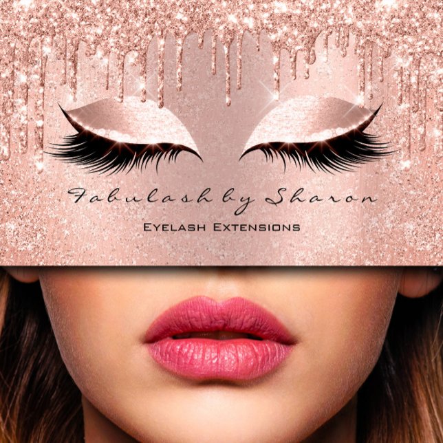 Makeup Eyelash Hairdresser Glitter Drips Rose Business Card (Makeup Eyelash Hairdresser Glitter Drips Rose Business Card)