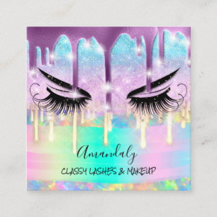Makeup Eyelash Microblade Drips Logo Purple Glitte Square Business Card