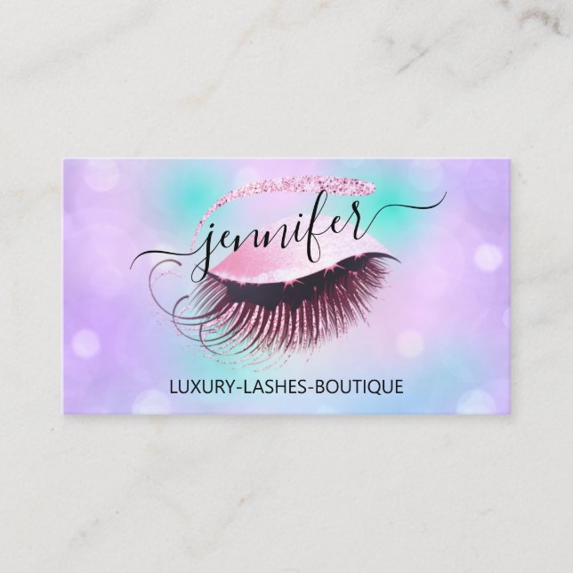 Makeup Eyelash QR Code  Holograph Violet Business Card (Front)