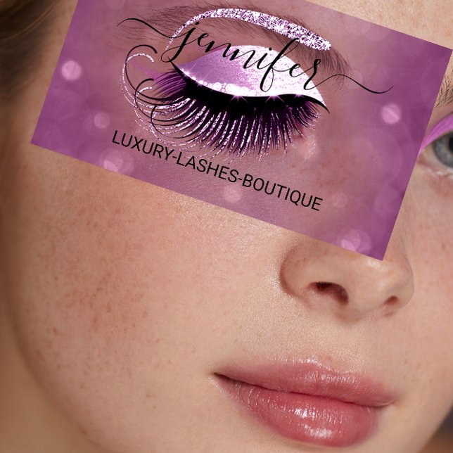Makeup Eyelash QR Code Logo Glitter Berry  Pink Business Card (Makeup Eyelash QR Code Logo Glitter Berry Pink Business Card)