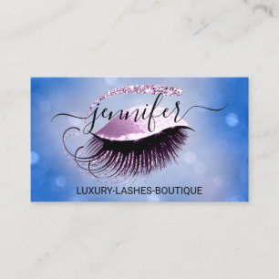 Makeup Eyelash QR Code Logo Glitter Blue Pink Business Card