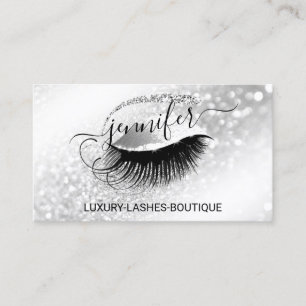 Makeup Eyelash QR Code Logo Glitter Grey Silver Business Card