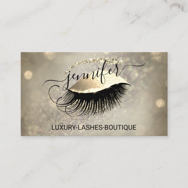 Makeup Eyelash QR Code Logo Glitter Lash Gold Business Card (Front)